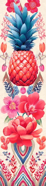 Free pineapple bookmark featuring a suspending pineapple over pink flowers